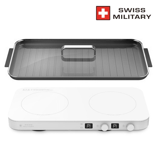 [SWISS MILITARY] 스위스밀리터리 슬림&amp;와이드 2구 인덕션(LCD) + 인덕션전용 와이드 2구 그릴팬_SMA-DB2800+FS-IRC118GR